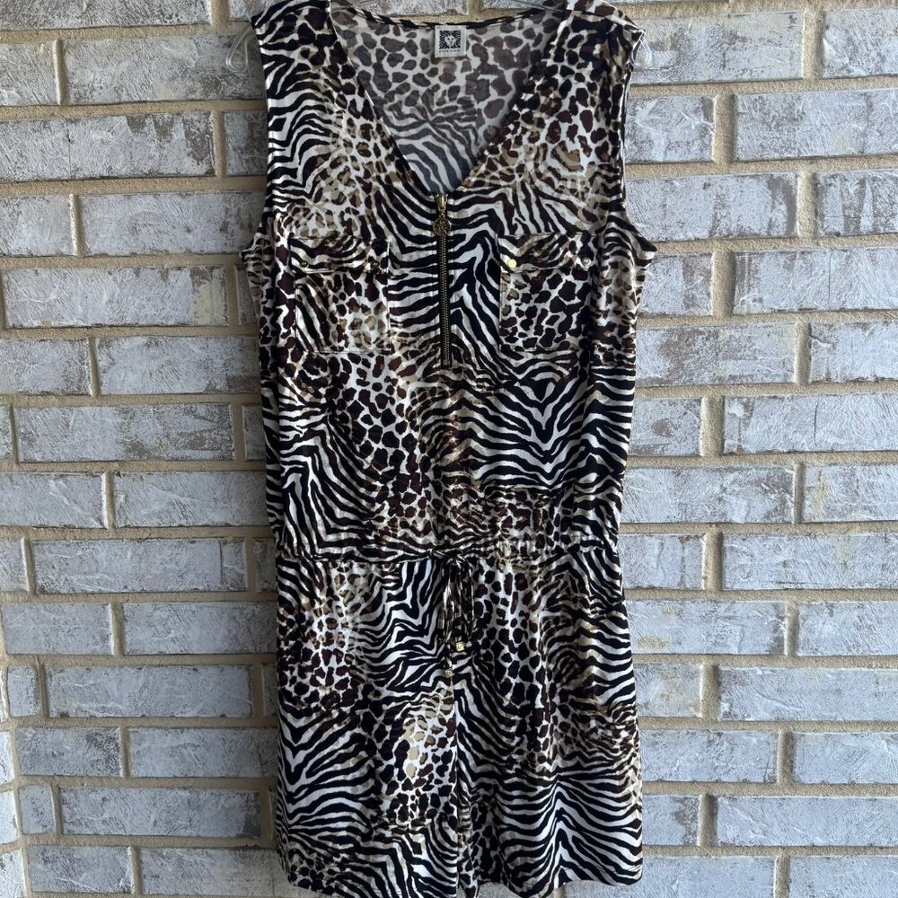 ANNE Klein Sleeveless Animal Print Tie Neck Stretch Romper Women's Size L